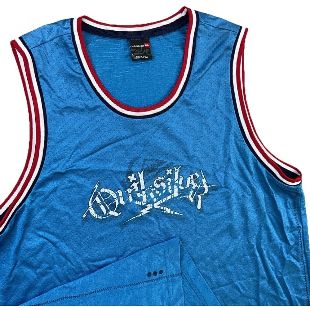 Quiksilver Jersey Tank Shirt Mens L Y2K Skater Surfer Graphic Gray USA Vintage